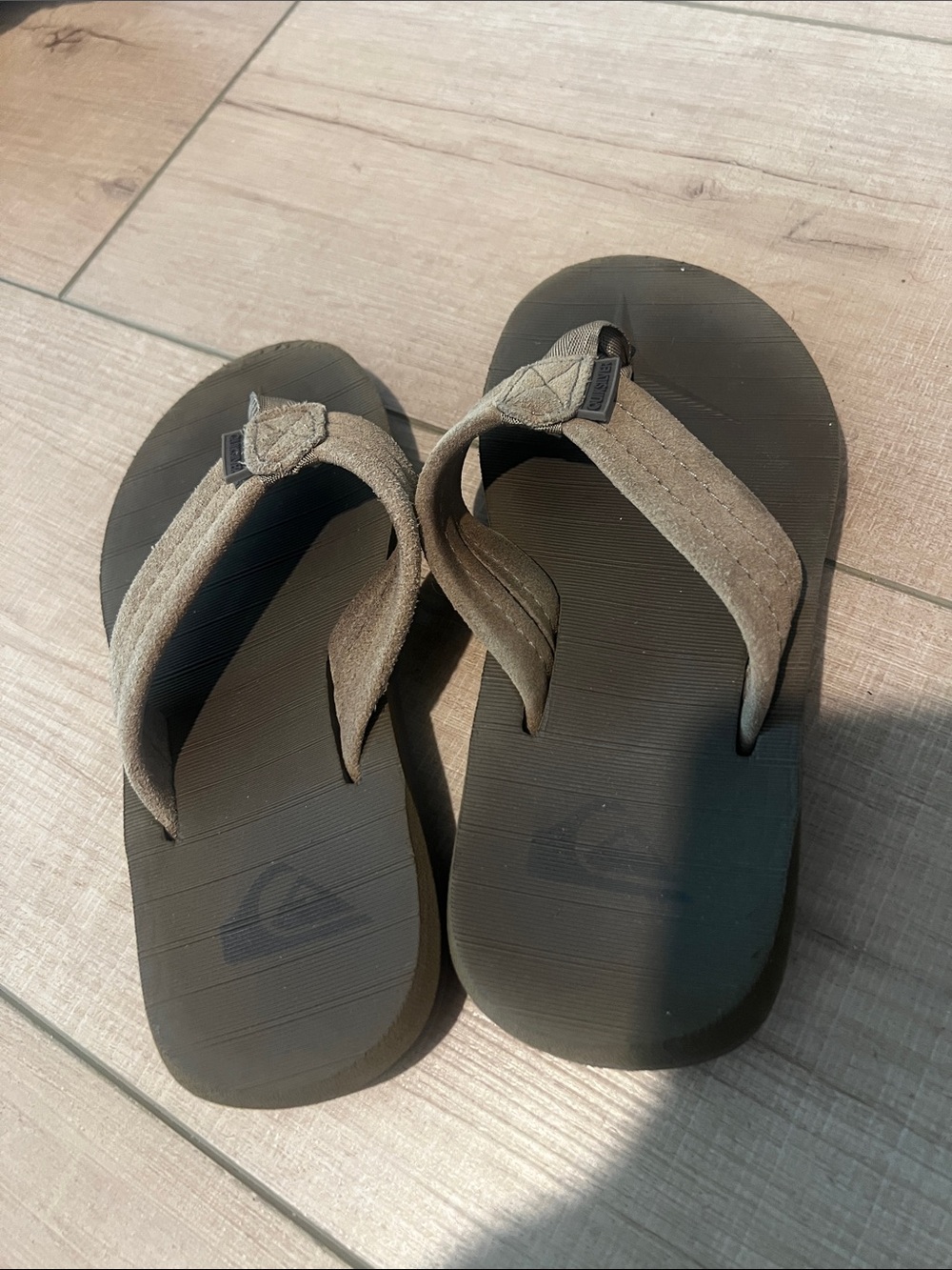 Quiksilver Boys Brown Suede-Style Strap Flip Flops with Dark Footbed
